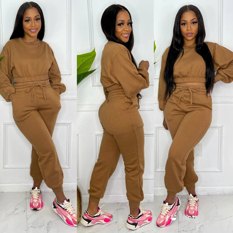 new women cozy luxury tech fleece youth jogger set tracksuit wholesale casual womens clothing crewneck sweatshirt and sweatpants