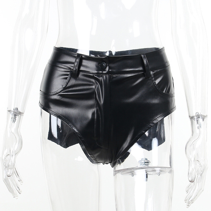 Summer Women&#39;s Shorts  Biker Shorts Hollow Out Black PU Leather Legging Sexy Breathable Biker Shorts For Women