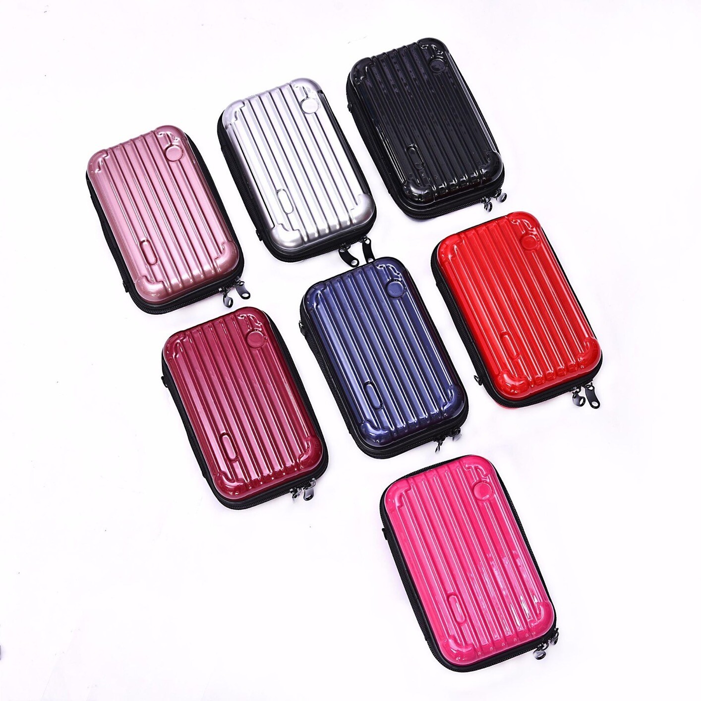 Waterproof Multi pattern hard shell ABS PC makeup cosmetic bag case travel toiletry bag with shoulder straps beauty case
