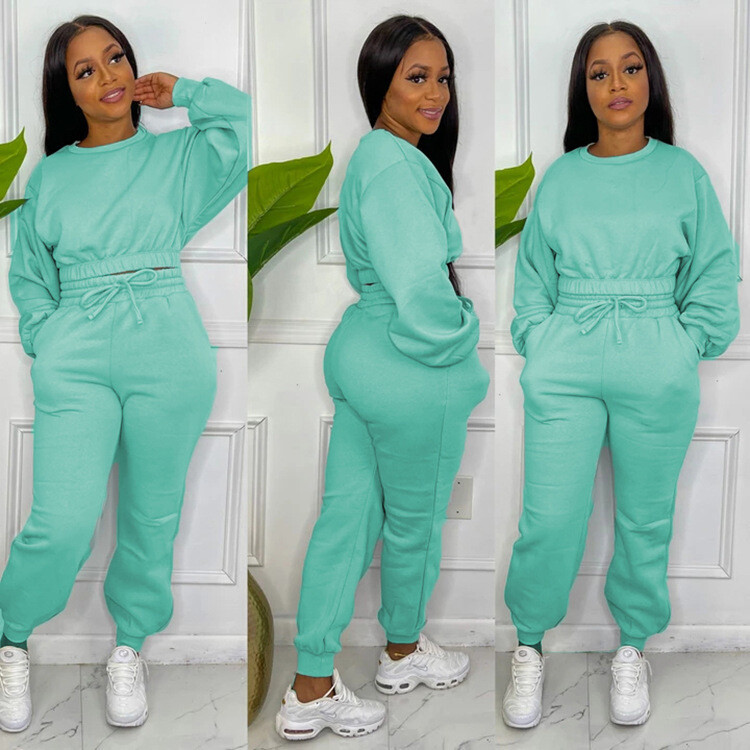 new women cozy luxury tech fleece youth jogger set tracksuit wholesale casual womens clothing crewneck sweatshirt and sweatpants