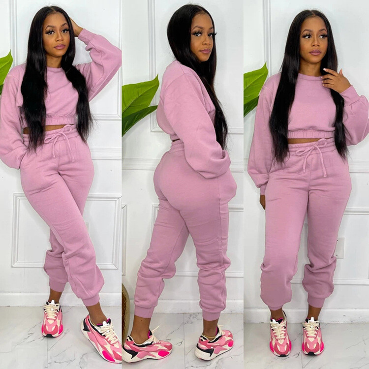new women cozy luxury tech fleece youth jogger set tracksuit wholesale casual womens clothing crewneck sweatshirt and sweatpants
