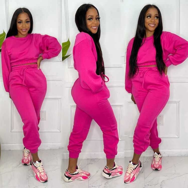 new women cozy luxury tech fleece youth jogger set tracksuit wholesale casual womens clothing crewneck sweatshirt and sweatpants