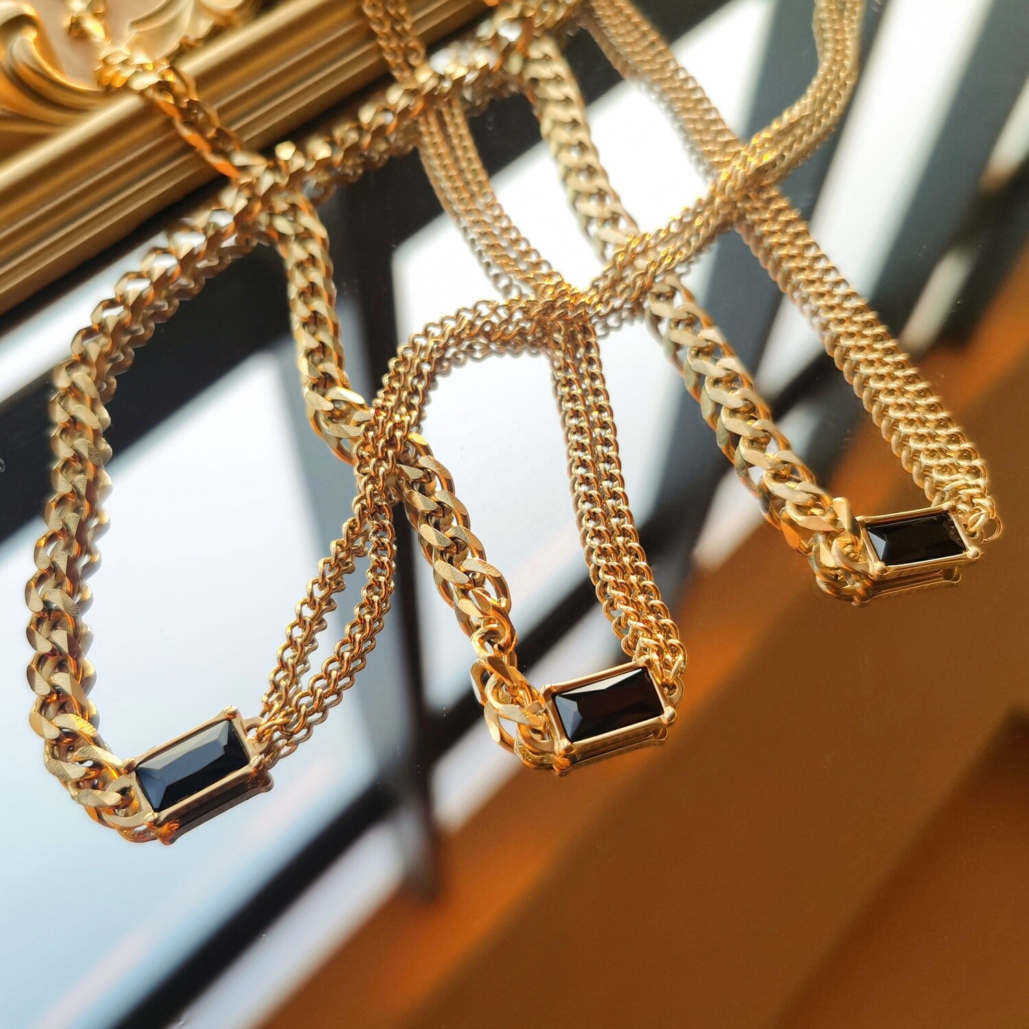 Wholesale 18k Gold Plated Stainless Steel Zircon Necklaces Double Layer Cuban Chain Necklace For Women