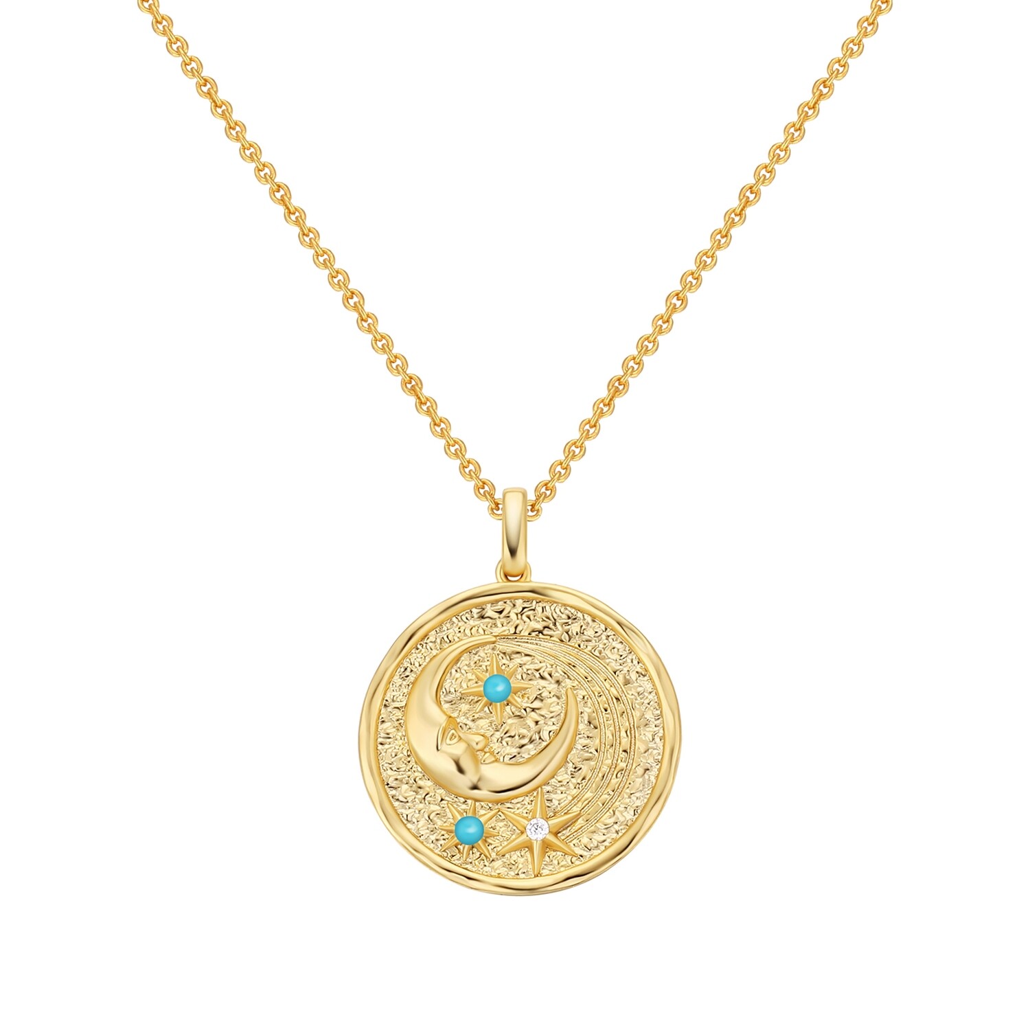 KRKC Moon and Stars 5A Zircon 925 Sterling silver 18K Real Gold Medallion Coin Pendant Necklace for Women