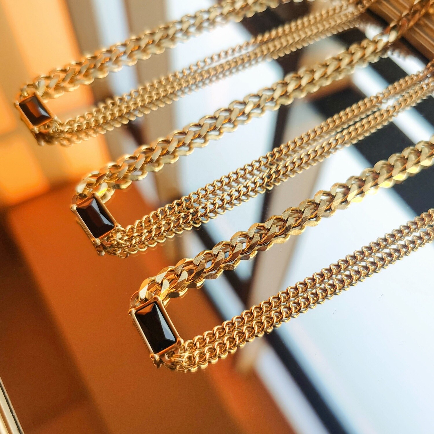 Wholesale 18k Gold Plated Stainless Steel Zircon Necklaces Double Layer Cuban Chain Necklace For Women
