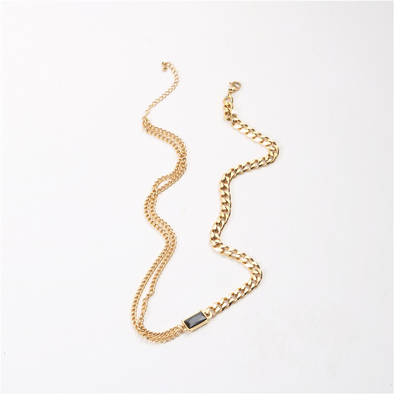 Wholesale 18k Gold Plated Stainless Steel Zircon Necklaces Double Layer Cuban Chain Necklace For Women