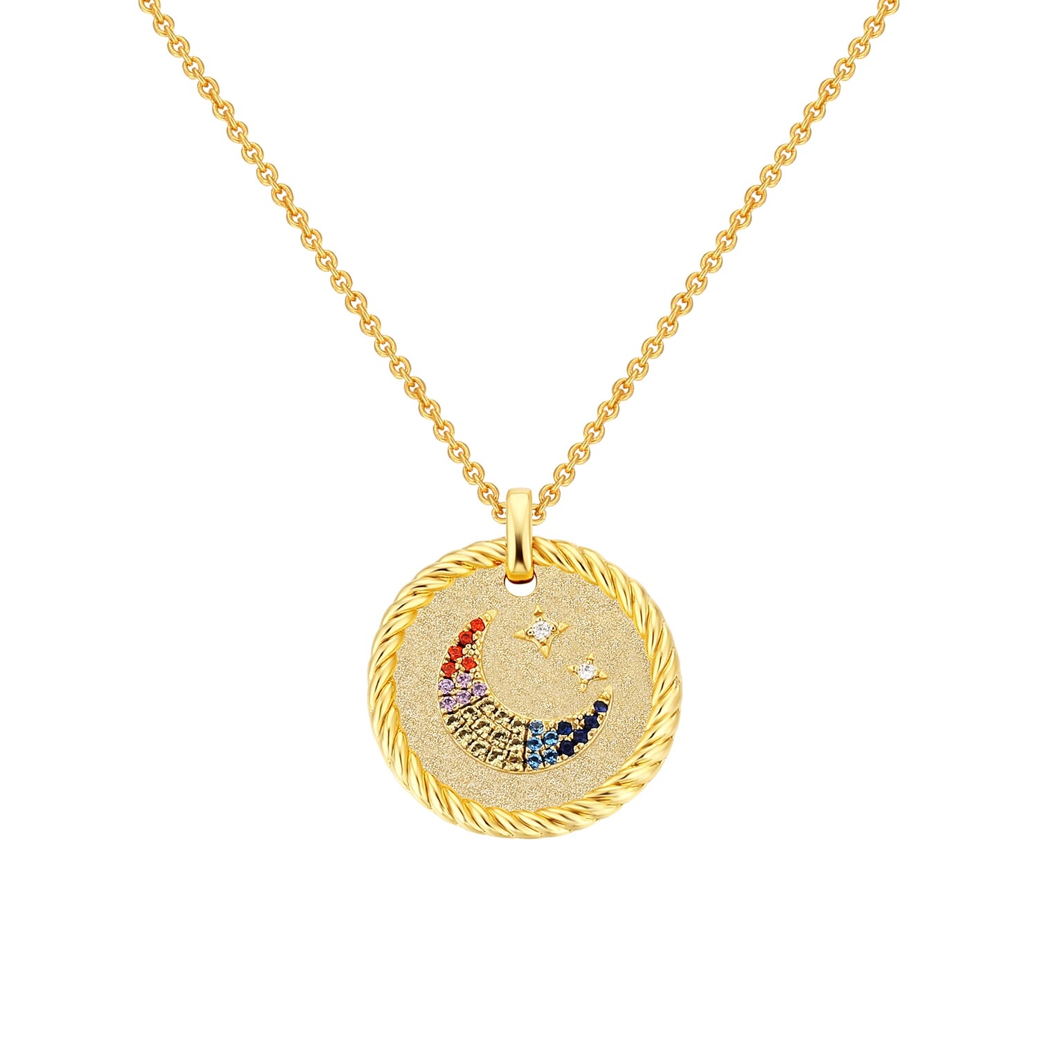 KRKC Moon and Stars 5A Zircon 925 Sterling silver 18K Real Gold Medallion Coin Pendant Necklace for Women
