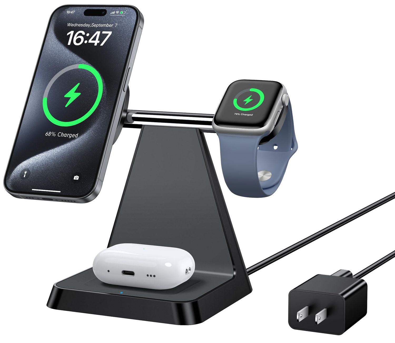 Magnetic Wireless Charger for iPhone - 3 in 1 Mag-Safe Charging Station for Multiple Devices Apple - Charger Stand Dock for Apple Watch iPhone 16 15 14 13 12 Pro Max Plus Airpods