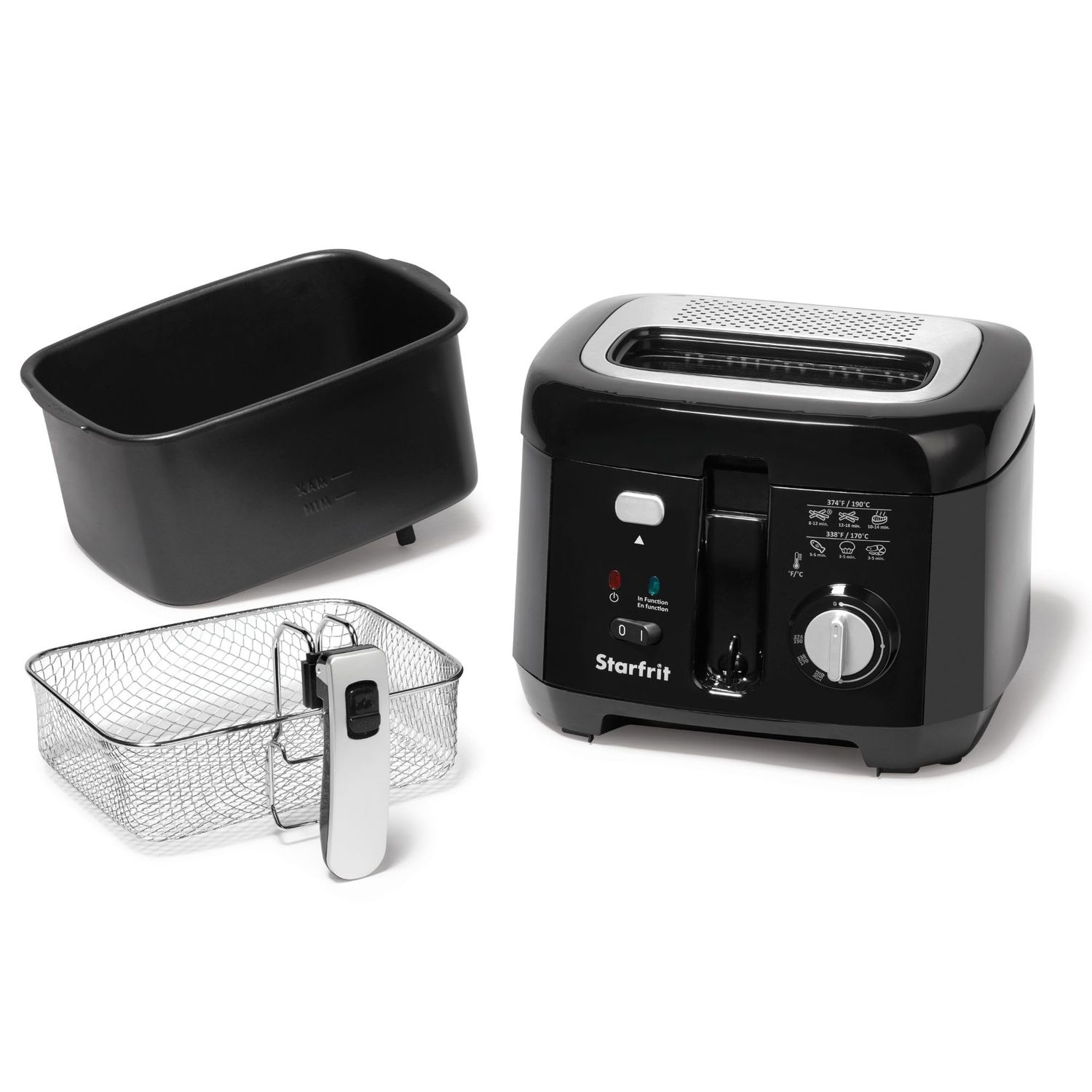 Starfrit 2.5L Oil Fryer with Removable Ceramic Bowl - Adjustable Temperature Control - Magnetic Power Socket and Large Viewing Window