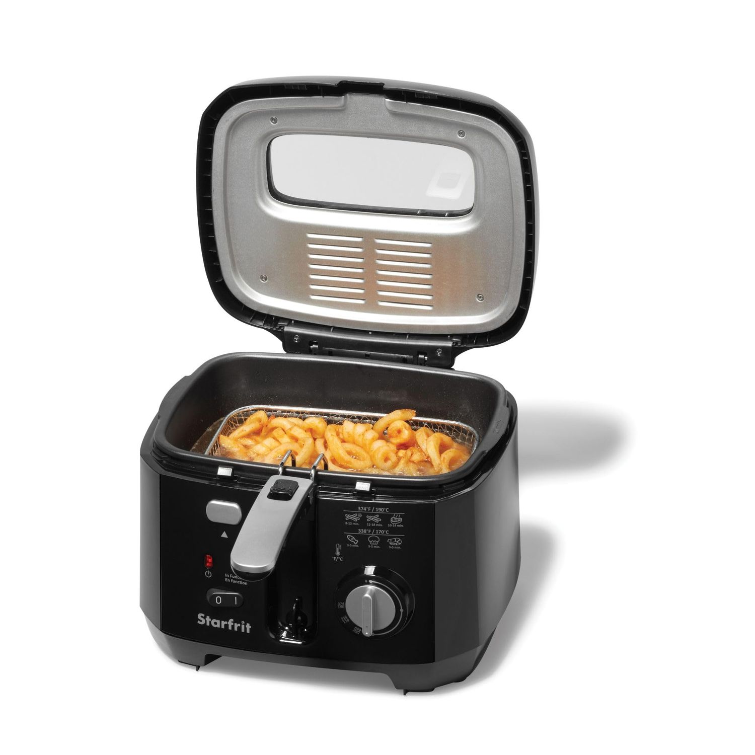 Starfrit 2.5L Oil Fryer with Removable Ceramic Bowl - Adjustable Temperature Control - Magnetic Power Socket and Large Viewing Window