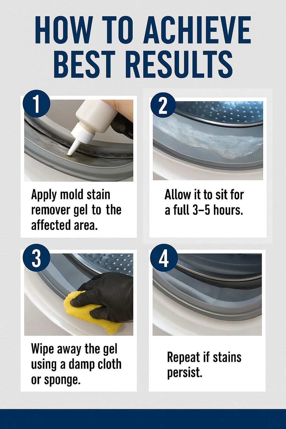 Mold Stain Remover Gel Cleaner - ACTIVE Heavy Duty Stain Cleaner for Front Loader Washing Machine Seal, Bathroom Grout, Shower, Caulk - Front Load Washer Cleaning Solution - 7 Fl Oz
