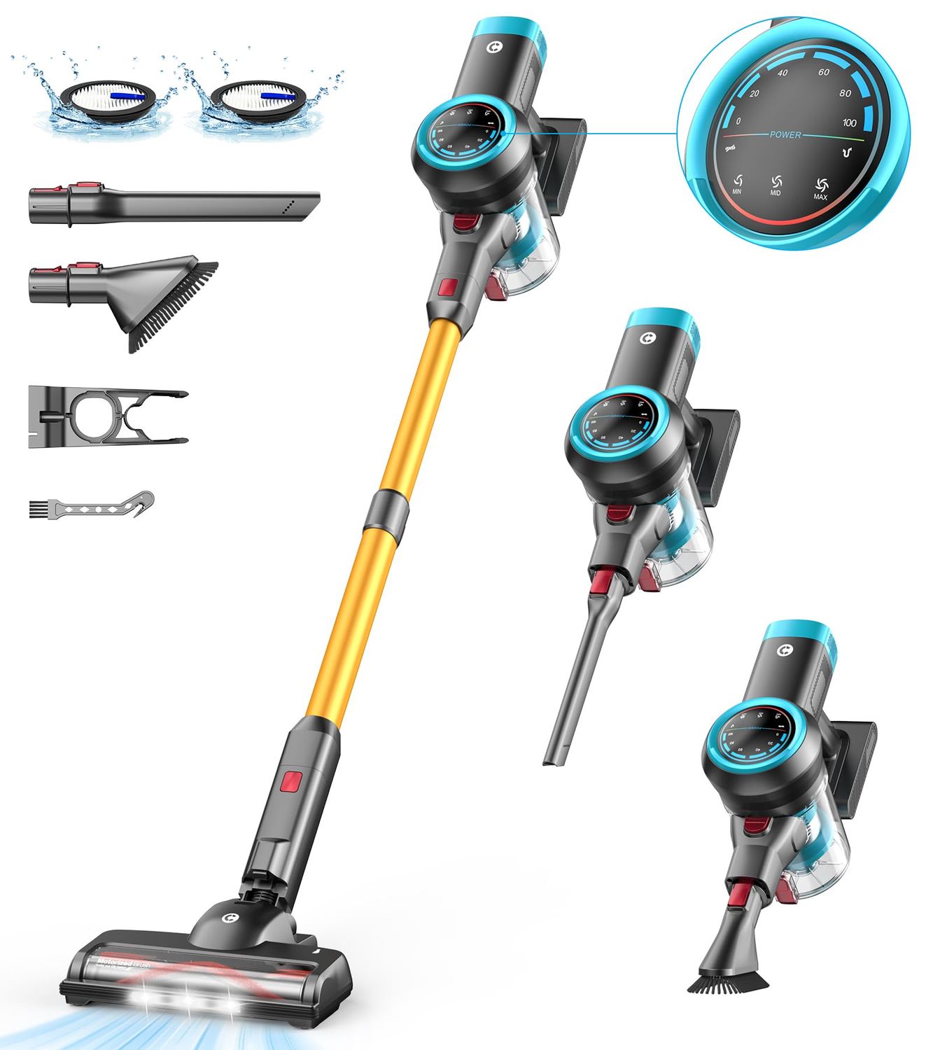 CHEBIO Cordless Vacuum Cleaner, 550W/45Kpa Vacuum Cleaners with Self-Standing, Vacuum with LED Display, Anti-Tangled Stick Vacuum, Lightweight Cordless Vacuums for Carpet/Hardwood Floor/Pet Hair