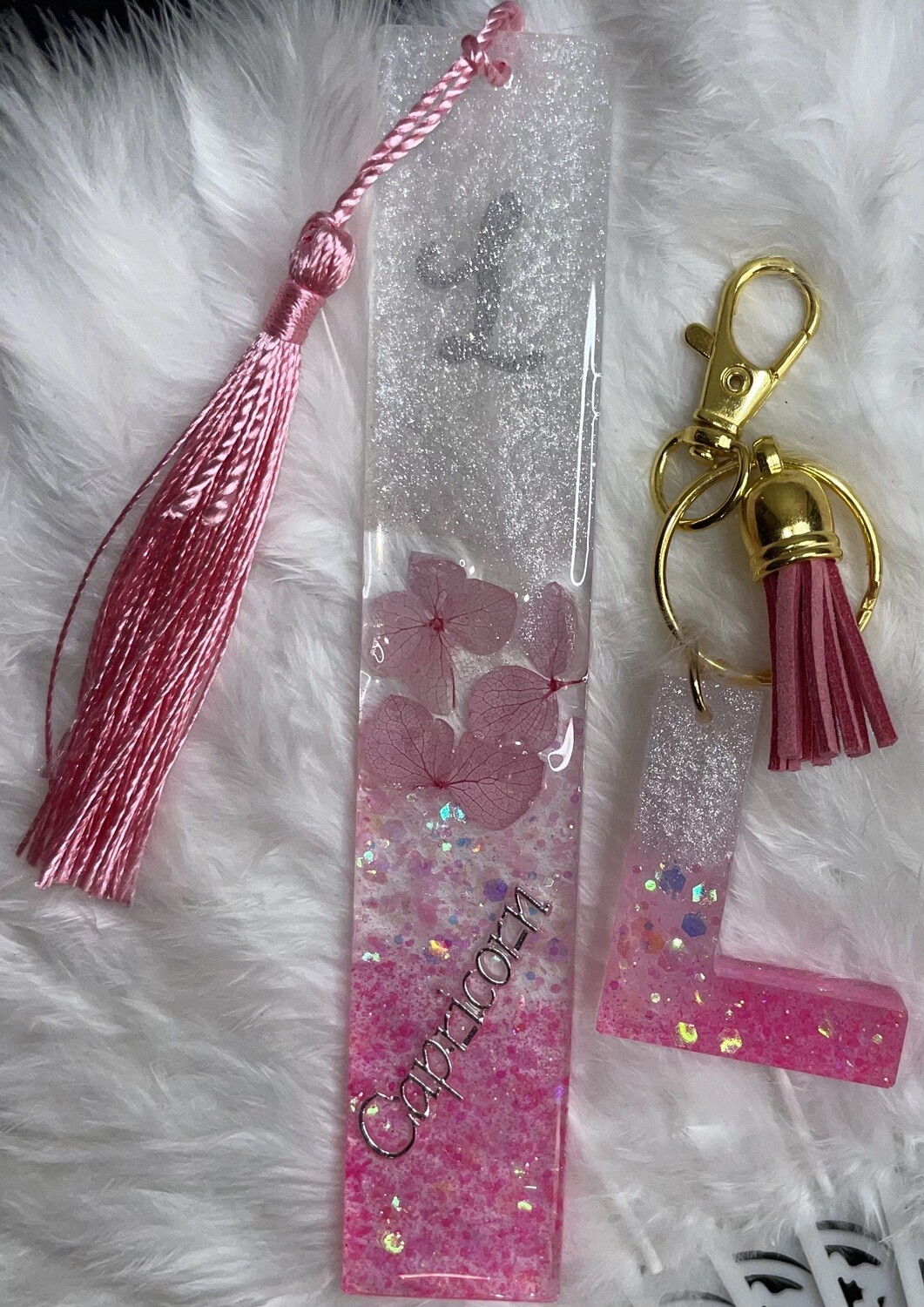 White, Pink &amp; Flowers Bookmark &amp; Keychain