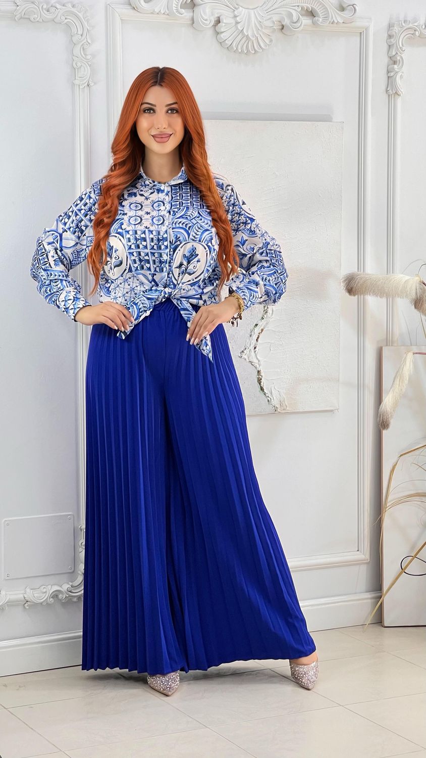 Ensemble chemise pantalon plissé