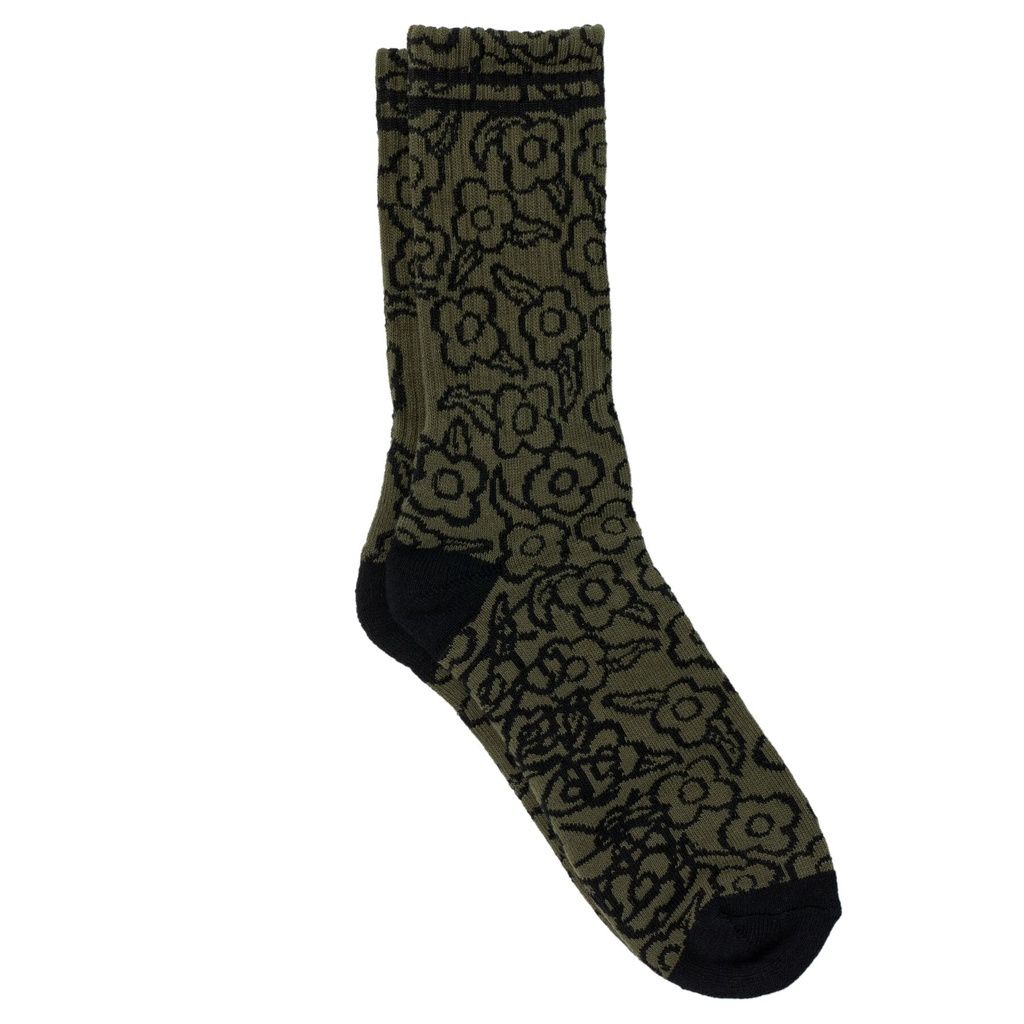 Krooked - Multi Flower Socks Olive/Black