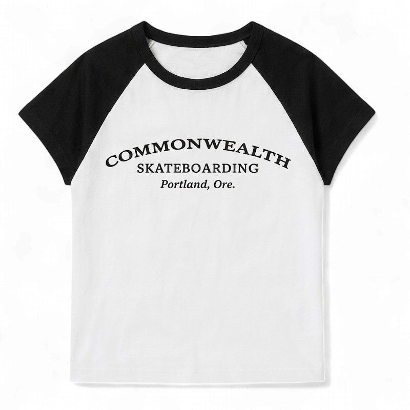 Commonwealth - Women's Baseball Baby Tee - Script Logo (White/Black)
