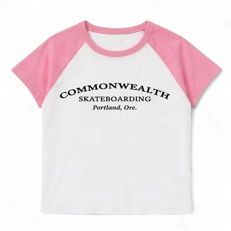 Commonwealth - Women's Baseball Baby Tee - Script Logo (White/Pink)