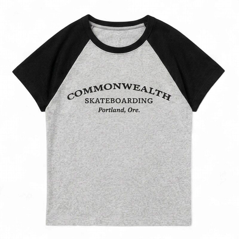 Commonwealth - Women's Baseball Baby Tee - Script Logo (Heather/Black)