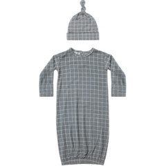Bamboo Baby Gown & Hat Set Ocean Grid