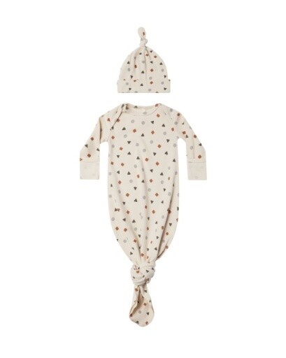 Knotted Baby Gown + Hat Geo One Size