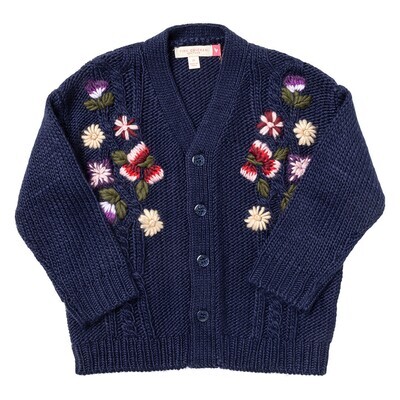 Grandpa Sweater Navy Floral Embroidery 