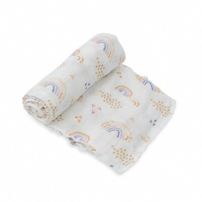 Deluxe Muslin Swaddle Blanket - Rainbows &amp; Raindrops