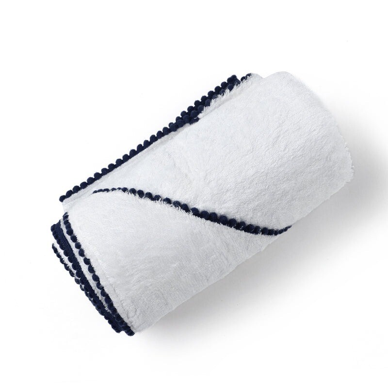 Bamboo Cotton Pom Pom Hooded Towel - Navy