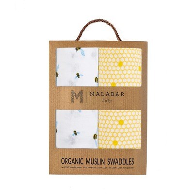 Organic Muslin Swaddles 2-Pack - Busy Bees