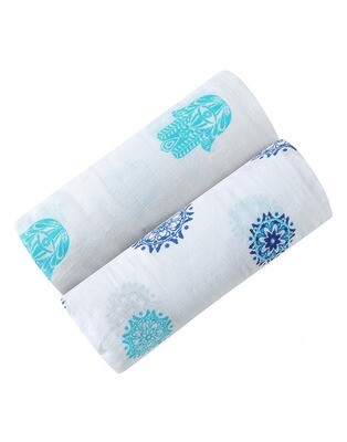 Organic Muslin Swaddles 2-Pack - Protector Series Hamsa &amp; Mandala