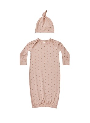 Knotted Baby Gown + Hat Set Twinkle Blush One Size