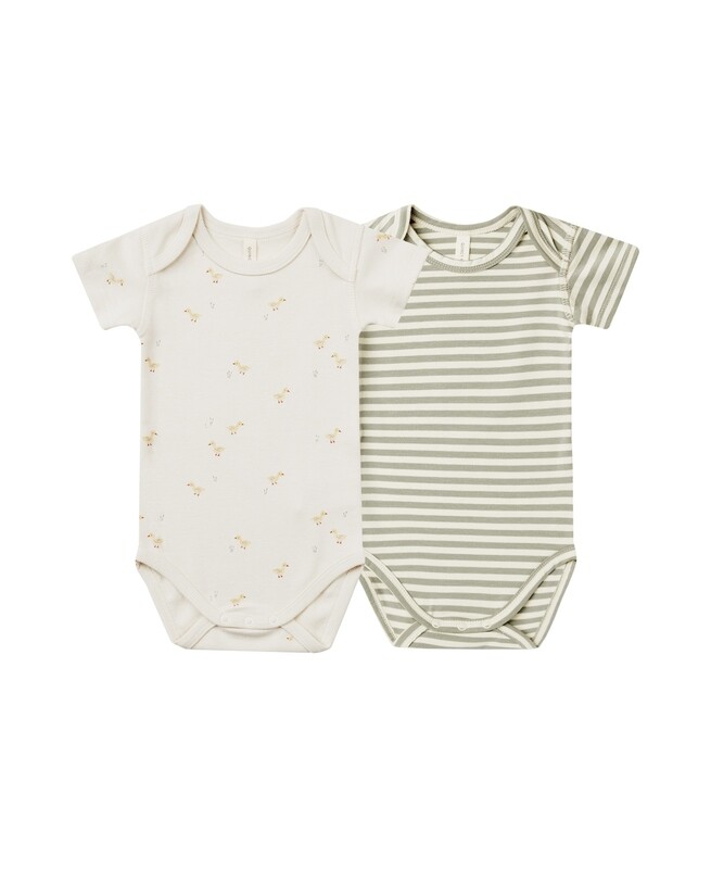 Short Sleeve Bodysuit 2 Pack Ducks+Sage Stripe