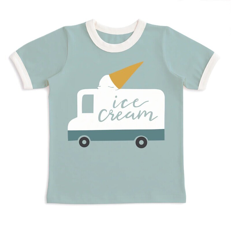 S/S Graphic Ringer Tee Ice Cream Truck Pale Blue