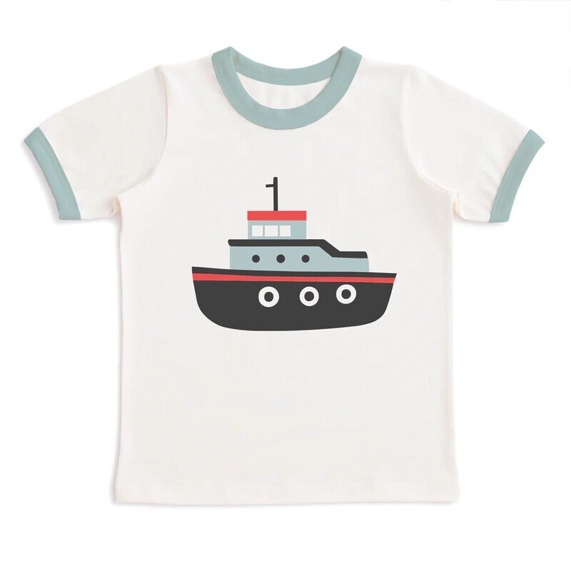 Short Sleeve Graphic Ringer Tee Tugboat Natural