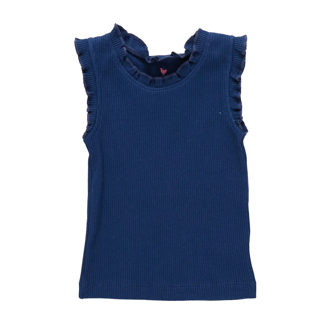 Organic Ruffle Rib Tank Navy