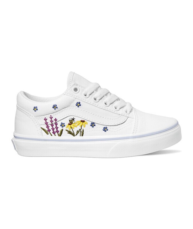 Old Skool Floral Embroidery True White