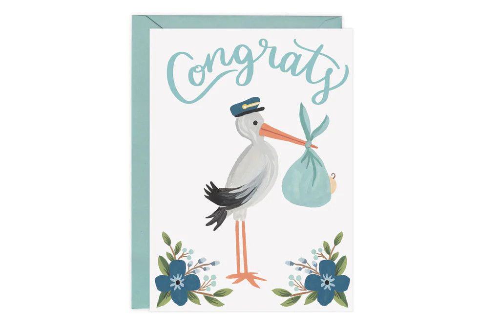 Stork Congrats Card Blue