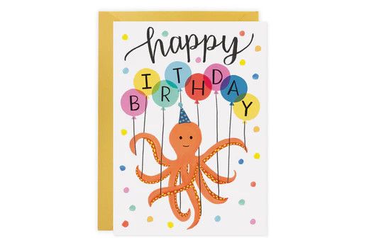 Octopus Balloons Birthday Card