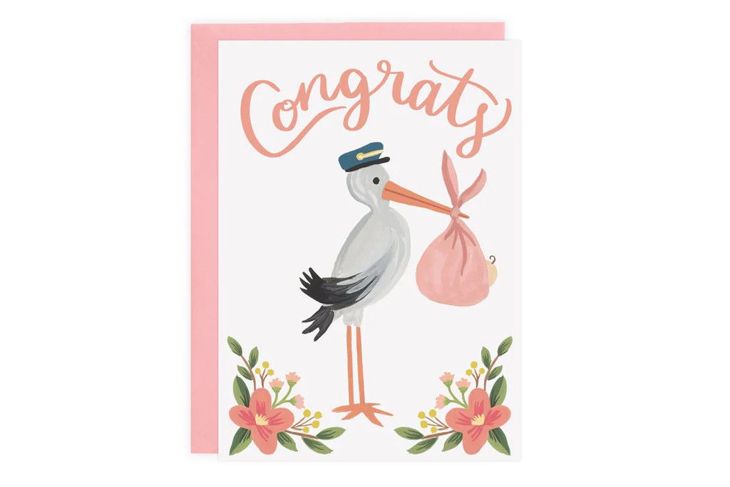 Stork Congrats Card Pink