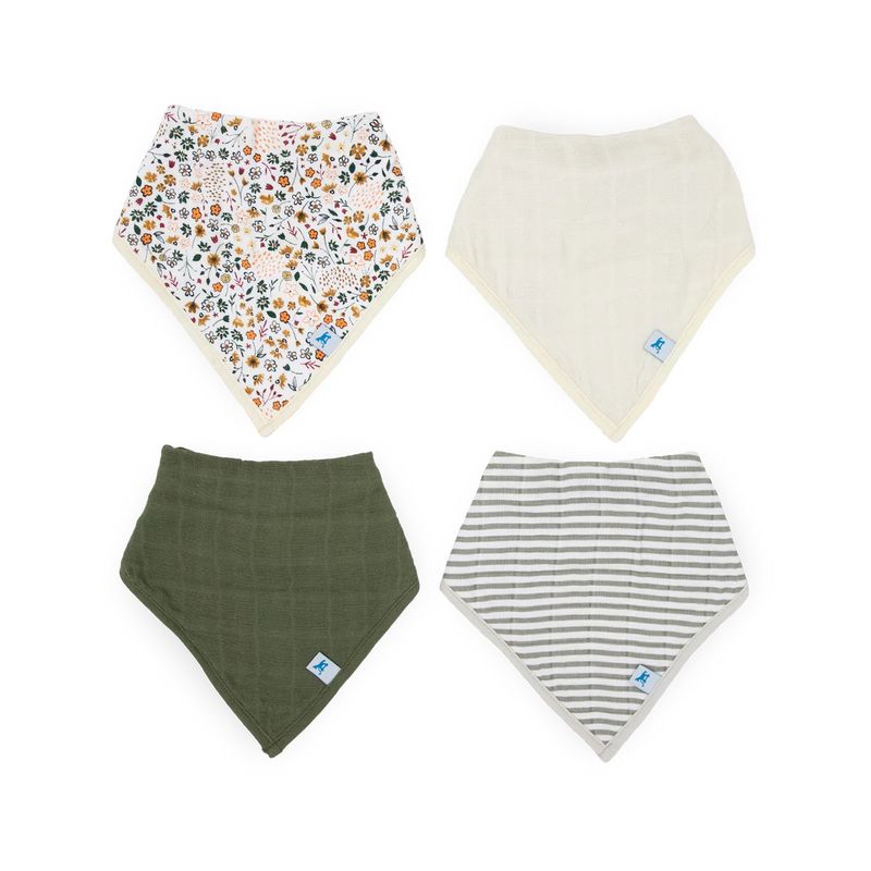 Cotton Muslin + Fleece Bandana Bib 4 Pack - Pressed Petals