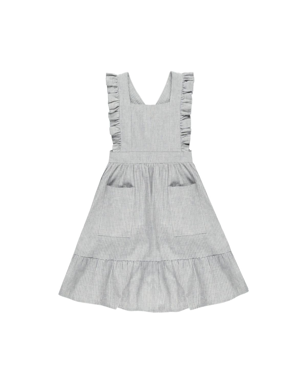 Ruffle Pinafore Dress Blue Micro Stripe