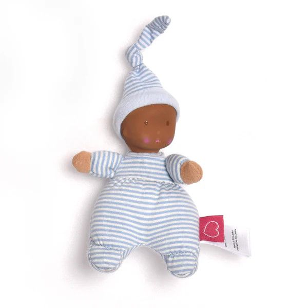 Precious Baby Doll with Rubber Head Blue Stripe Romper