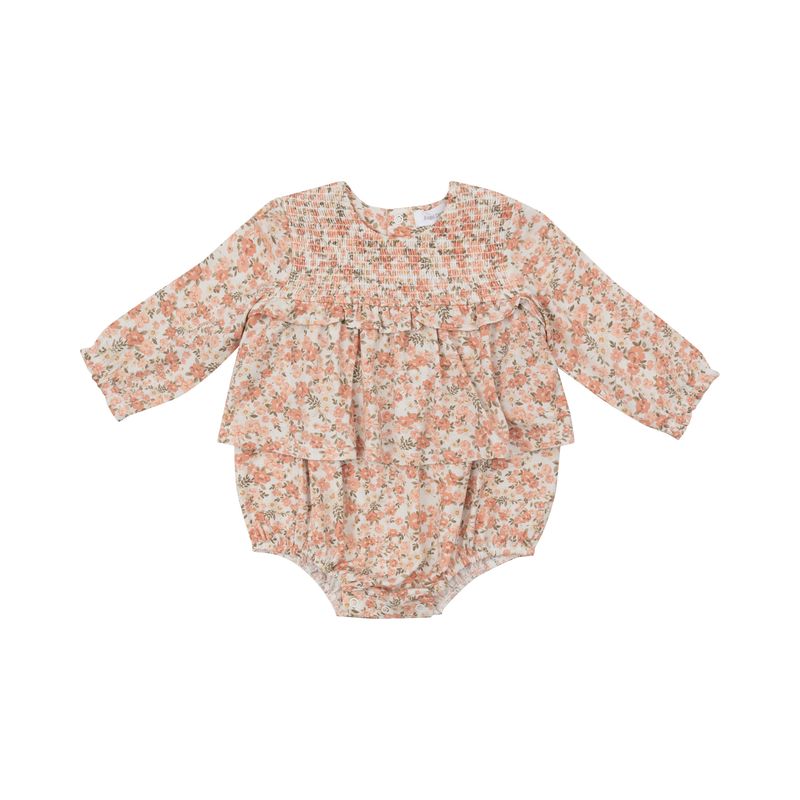 Sweet Rose Calico Smocked Skirted Ruffle Bubble 