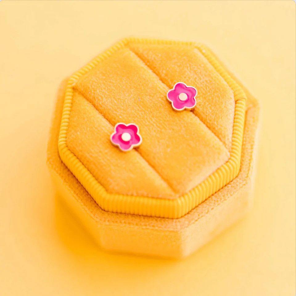 Hot Pink Flower Screwback Earrings