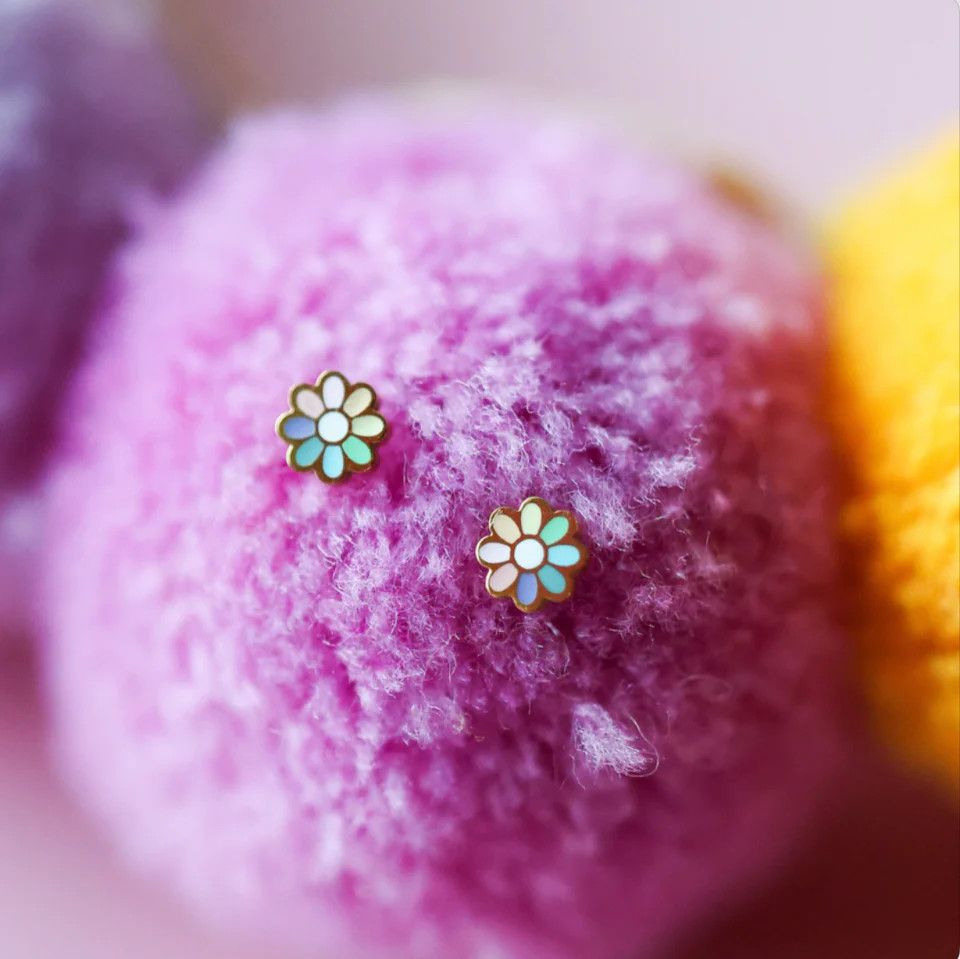 Tiny Rainbow Daisy Screwback Earrings