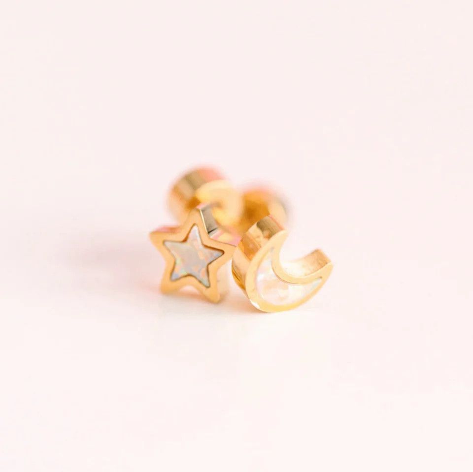 Star &amp; Moon Opal Screwback Earrings