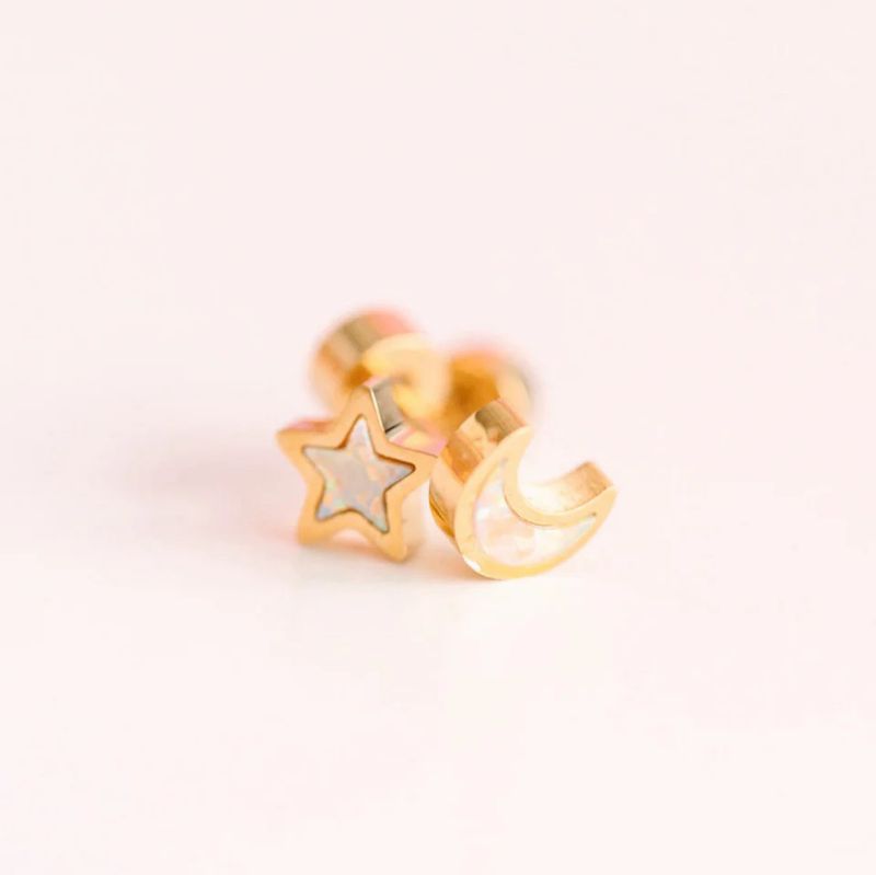 Star &amp; Moon Opal Screwback Earrings