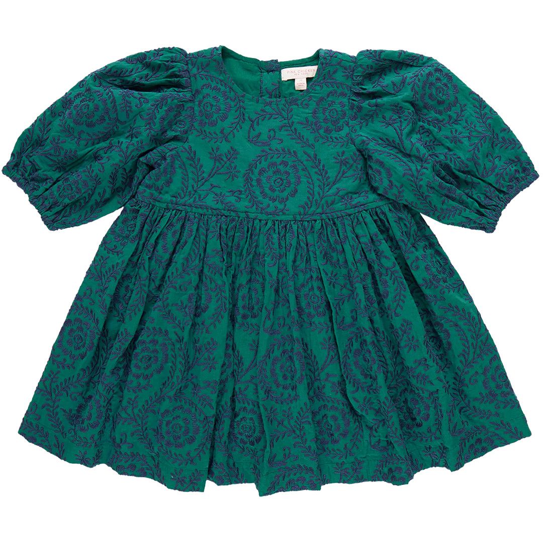 Brooke Dress Evergreen Blooming Embroidery