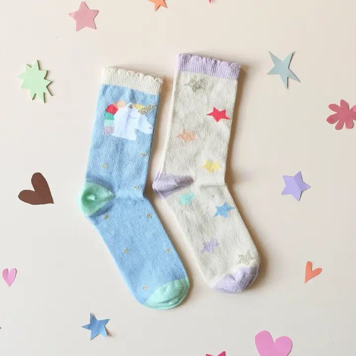 Rainbow Unicorn 2 Pack Socks (Size 13-4 Junior)