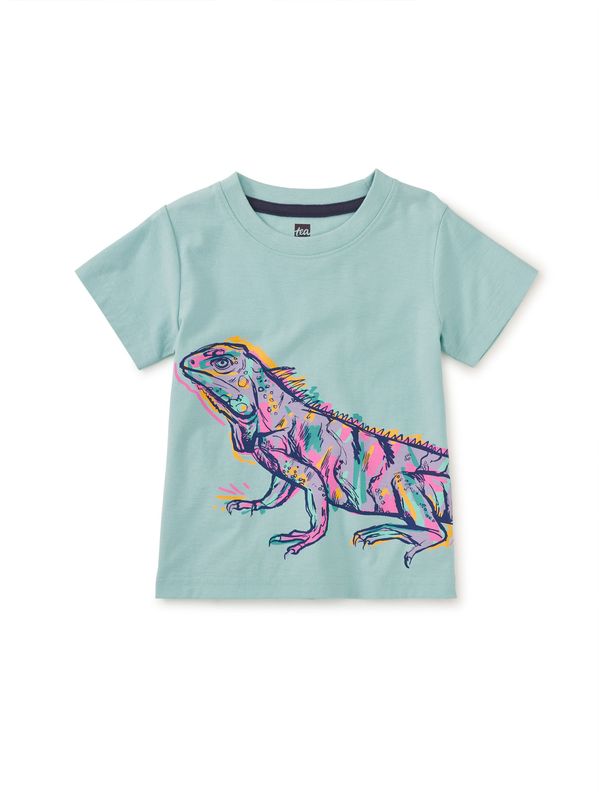 Graffiti Iguana Graphic Baby Tee Canal Blue