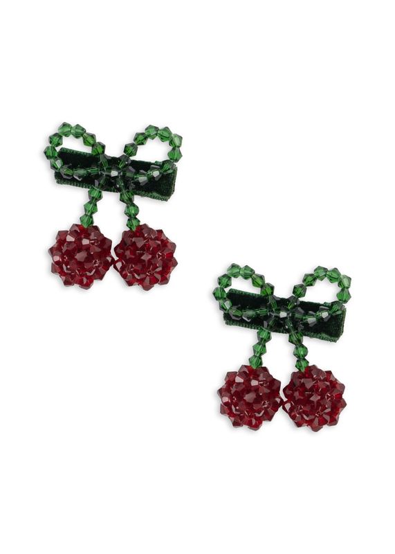 Cherry Hair Clip 2 Pack Red Glitter